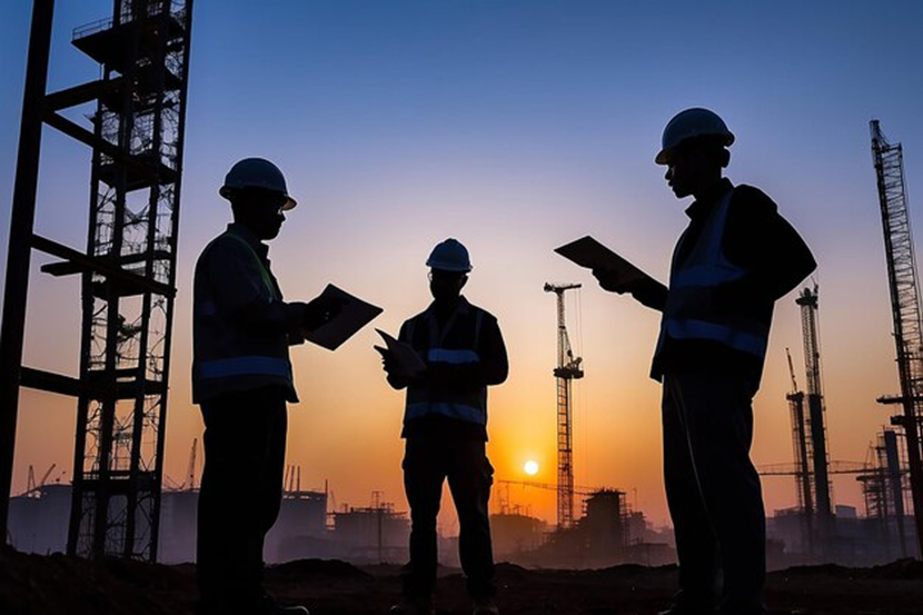 Construction site at sunset